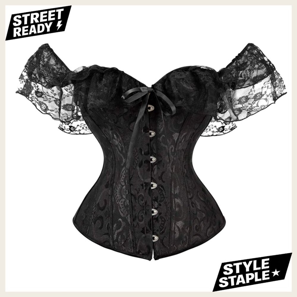 Steampunk Bustier Top with Lace Up Back, Off Shoulder Sleeves, X-Small